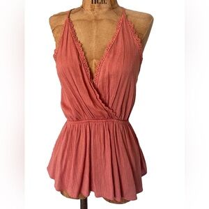 EUC Moa Moa Coral Sleeveless Wrap Top M